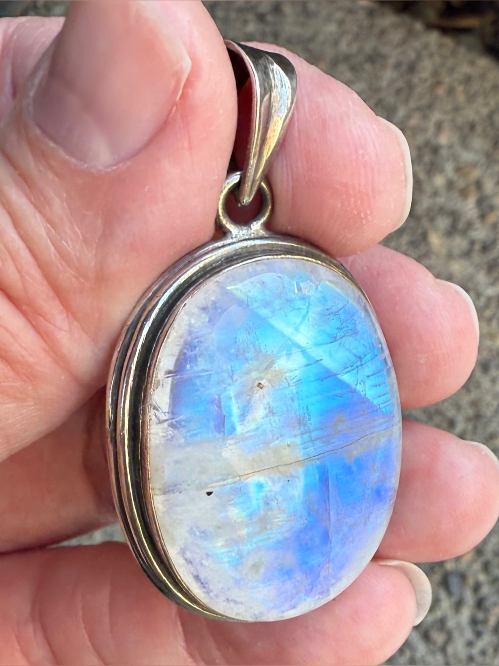 Beautiful Blue Flash Rainbow Moonstone 925 Sterling Silver Pendant 2” Long